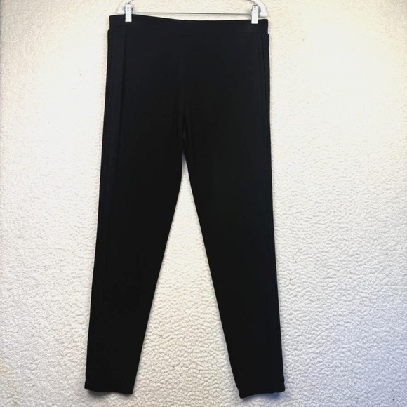Joseph Ribkoff Pants Womens 16 Black Pull On Stretch Slim Tapered Pleated Side - Picture 2 of 8